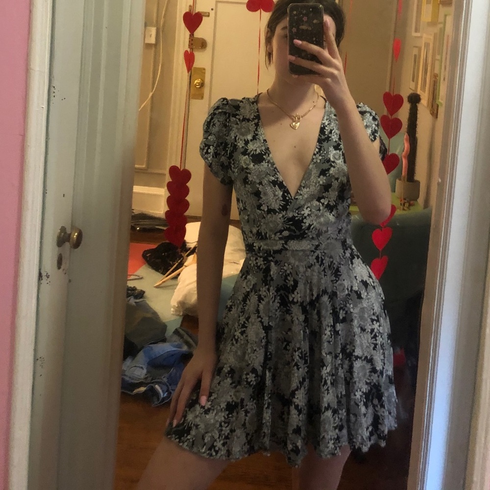 Black floral urban outfitters wrap dress